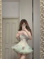 Fresh Green Tulle Herringbone Bustier Mini Homecoming Dress