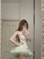 Fresh Green Tulle Herringbone Bustier Mini Homecoming Dress