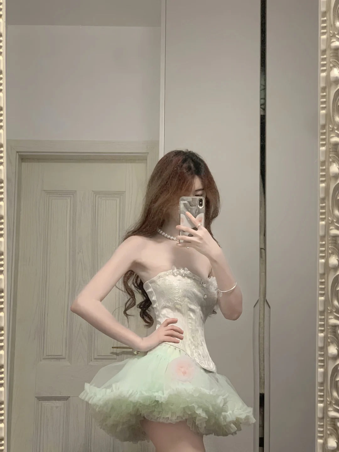 Fresh Green Tulle Herringbone Bustier Mini Homecoming Dress