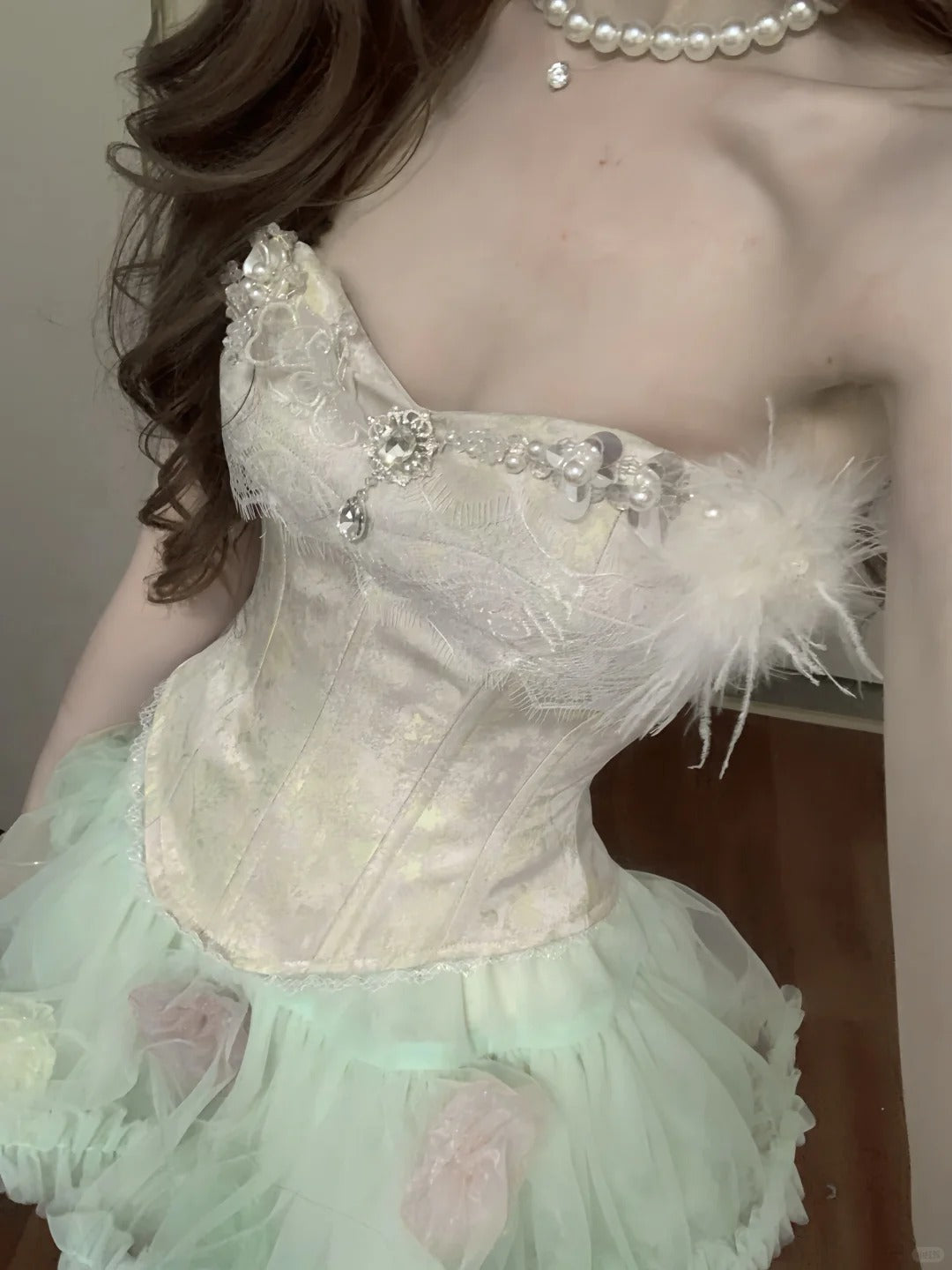 Fresh Green Tulle Herringbone Bustier Mini Homecoming Dress