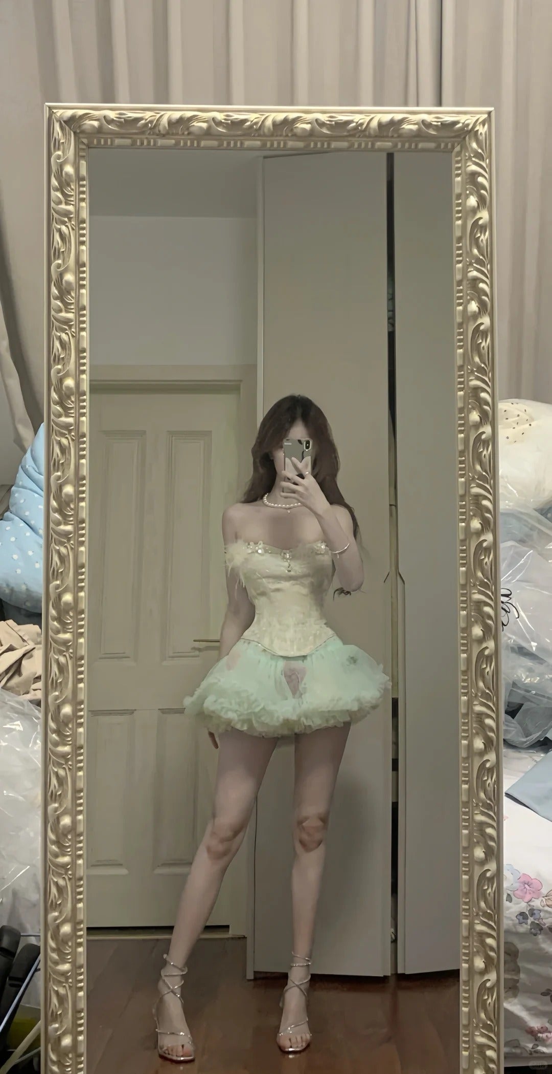 Fresh Green Tulle Herringbone Bustier Mini Homecoming Dress