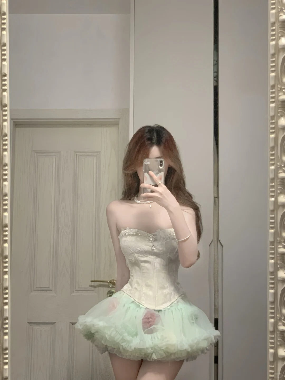 Fresh Green Tulle Herringbone Bustier Mini Homecoming Dress