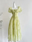 Fresh Light Green A-Line Short-Sleeved Back Hollow Long Formal Prom Dress Bridesmaid Dress