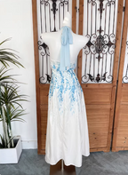 Fresh Printed A-Line Halter Neck Satin Long Formal Prom Dress