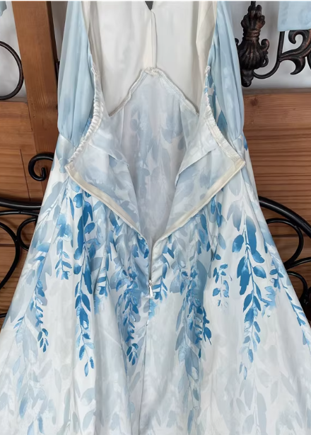 Fresh Printed A-Line Halter Neck Satin Long Formal Prom Dress