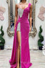 Fuchsia Asymmertrical Beaded Crystal Prom Dress