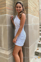 Fuchsia Deep V Neck Sequin Mermaid Prom Dress