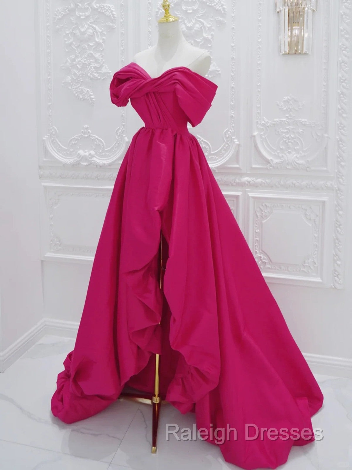 Fuchsia High Low Off Shoulder Party Dress, High Low Prom Dress Formal Dress Secondary image