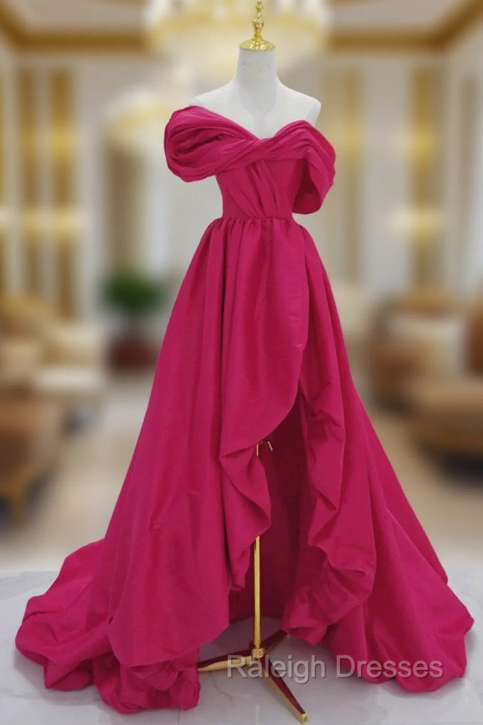 Fuchsia High Low Off Shoulder Party Dress, High Low Prom Dress Formal Dress