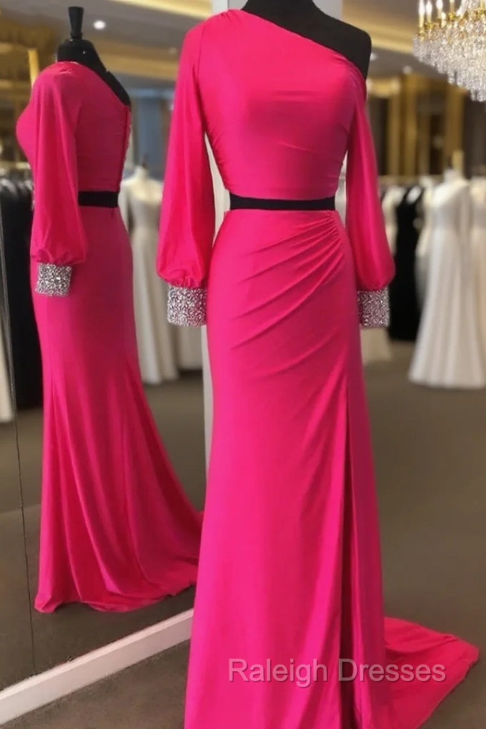 Fuchsia Mermaid Long Sleeve Prom Dress Main image