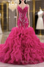 Fuchsia Mermaid Strapless Beading Prom Dress