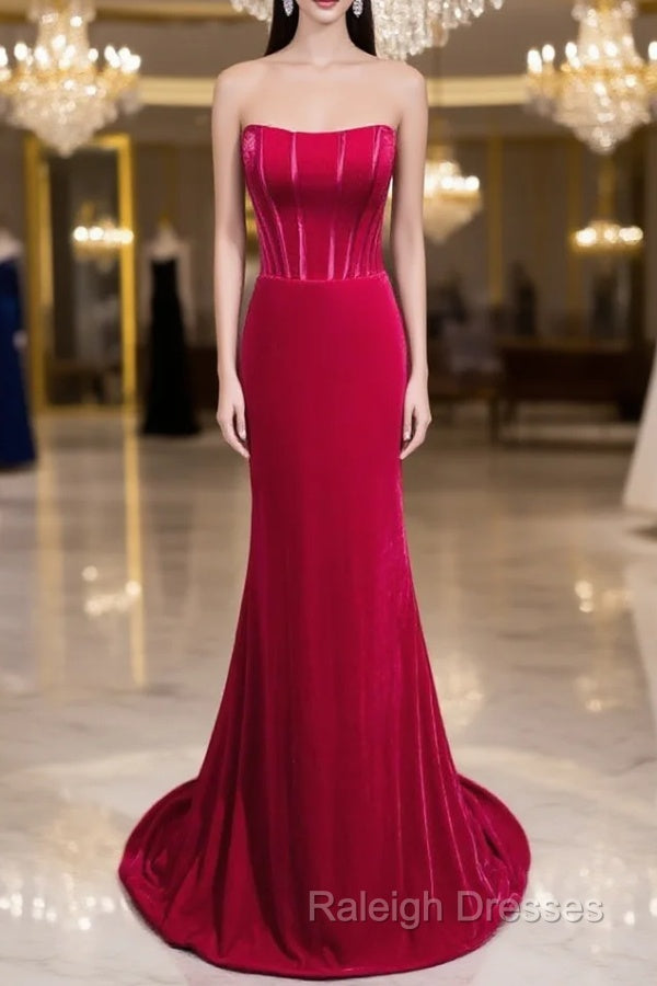 Fuchsia Mermaid Velvet Strapless Prom Dress Main image
