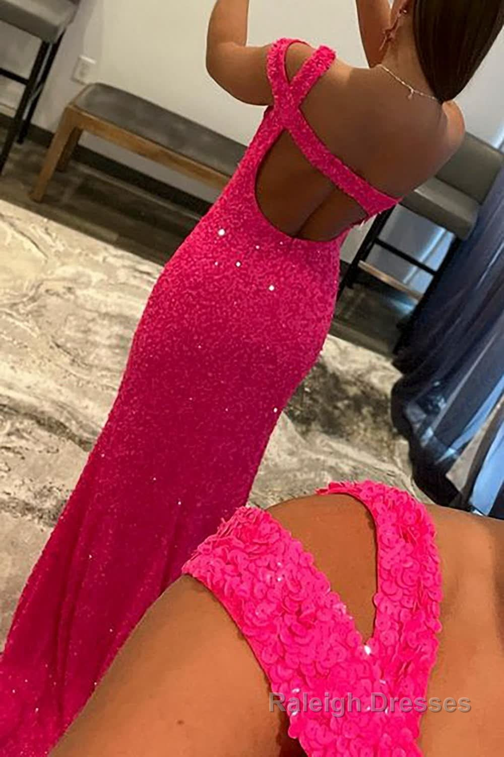 Fuchsia One Shoulder Sequins Prom Dress Secondary image