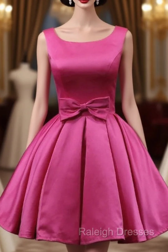 Fuchsia Satin Bow Homecoming Dress Main image