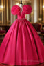 Fuchsia Satin Flower Beading Quinceanera Dress