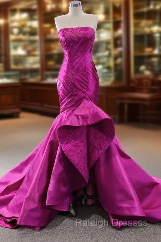 Fuchsia Satin Mermaid Pleats Prom Dress Main image