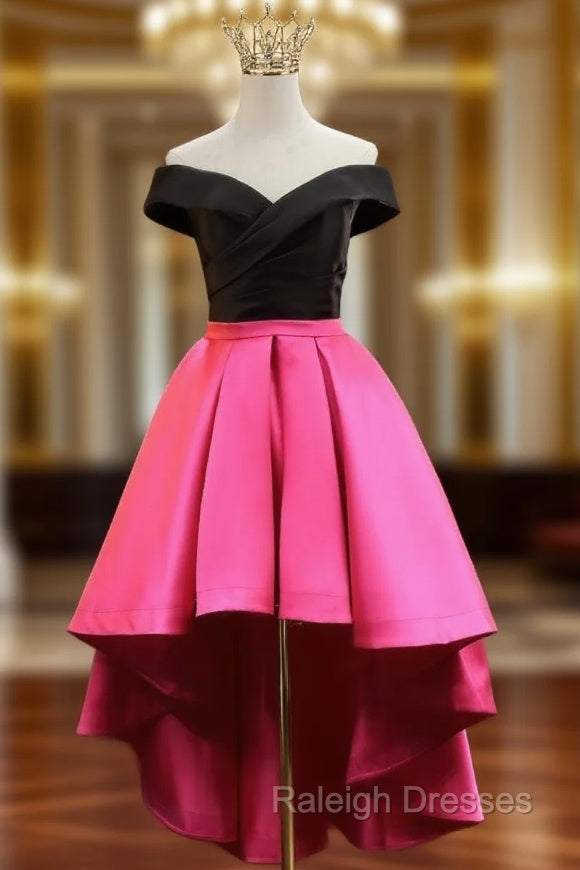 Fuchsia Satin Off the Shoulder  Prom Dress