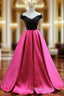 Fuchsia Satin Off the Shoulder Prom Dress