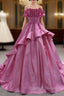 Fuchsia Satin Strapless Pleats Prom Dress