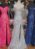 Fuchsia Sequin Lace Off the Shoulder Mermaid Prom Dress