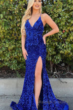 Fuchsia Sequin Mermaid Long Prom Dress