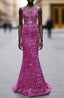Fuchsia Sequins Spaghetti Straps Prom Dress