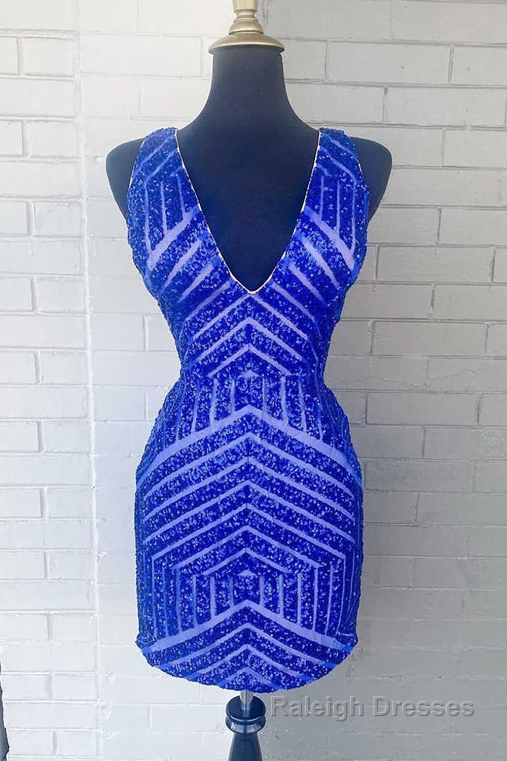 Fuchsia Sequins V-Neck Tight Homecoming Dress