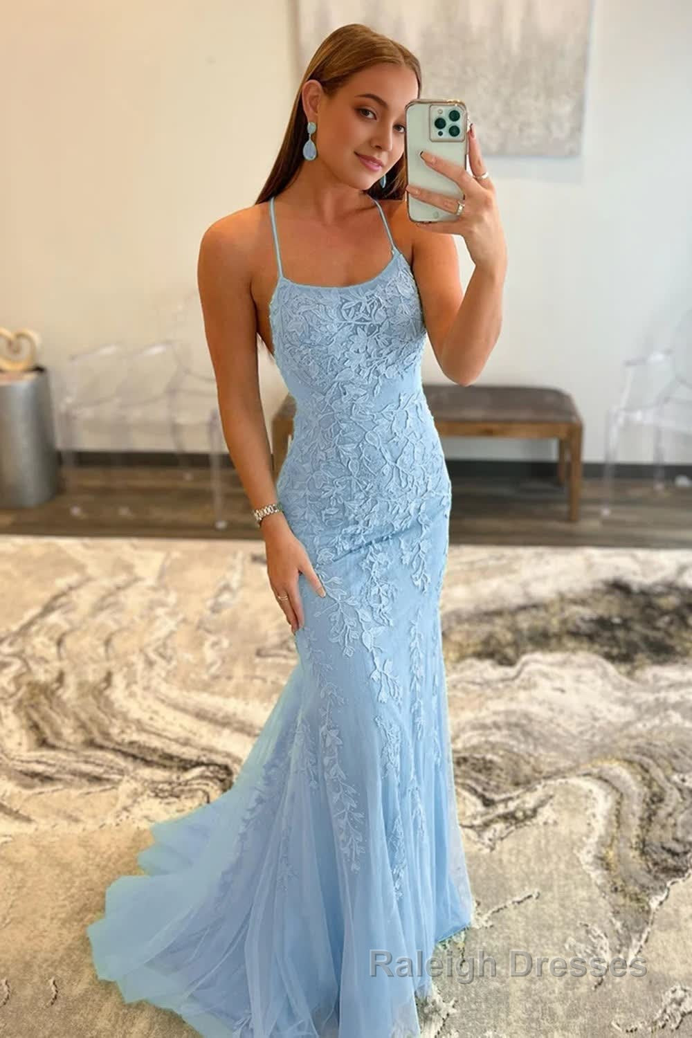 Fuchsia Spaghetti Straps Appliques Prom Dress