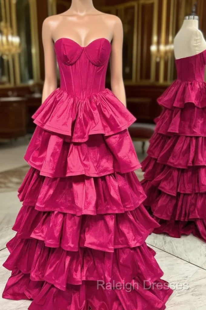 Fuchsia Strapless Tiers Prom Dress Main image