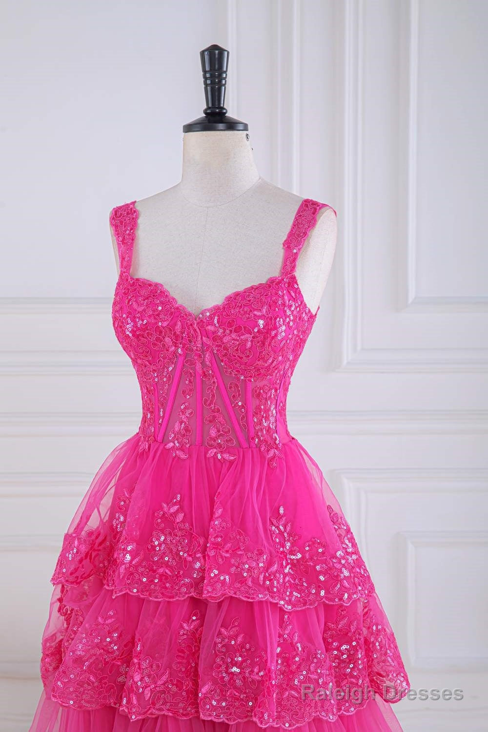 Fuchsia Sweetheart Corset Sequin Layered Ball Gown Secondary image