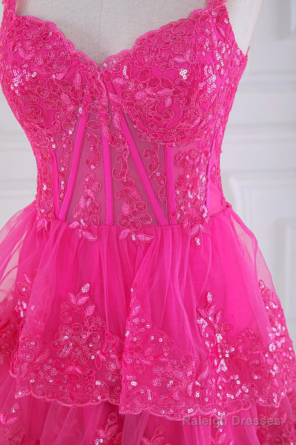 Fuchsia Sweetheart Corset Sequin Layered Ball Gown