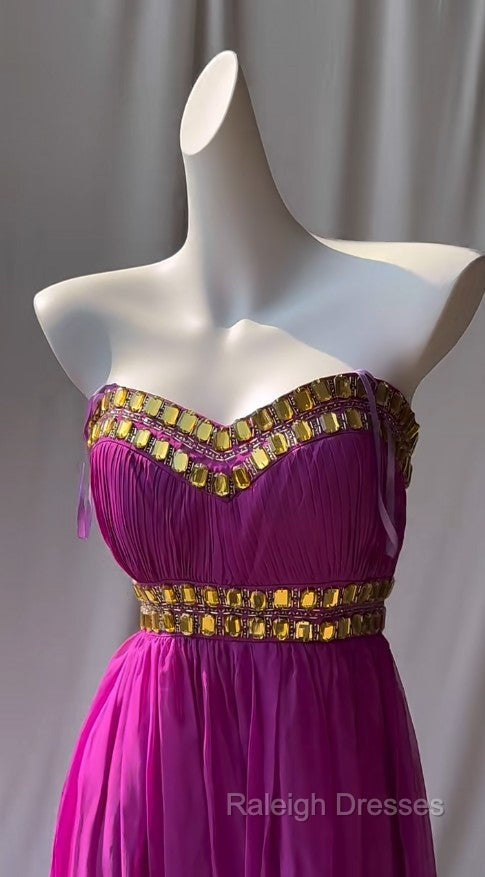 Fuchsia Sweetheart Neckline Retro Chiffon Ball Gown Bright Wedding Dresses Secondary image