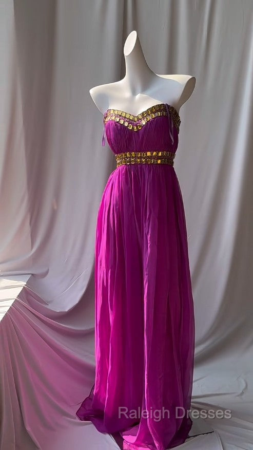 Fuchsia Sweetheart Neckline Retro Chiffon Ball Gown Bright Wedding Dress