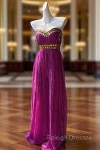 Fuchsia Sweetheart Neckline Retro Chiffon Ball Gown Bright Wedding Dress