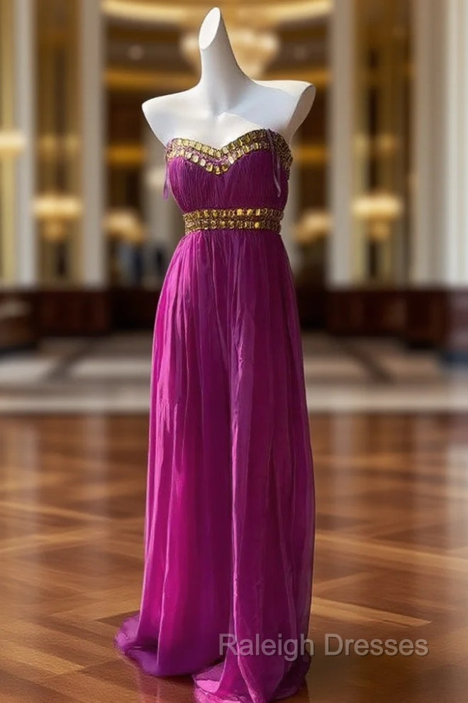 Fuchsia Sweetheart Neckline Retro Chiffon Ball Gown Bright Wedding Dress