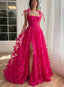 Fuchsia Tie Up Straps Lace Prom Dresses