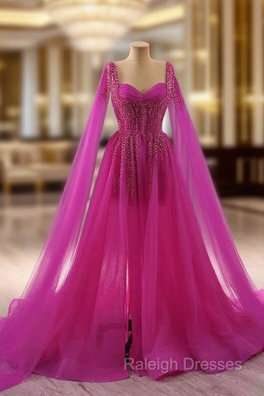 Fuchsia Tulle Square Beading Prom Dress