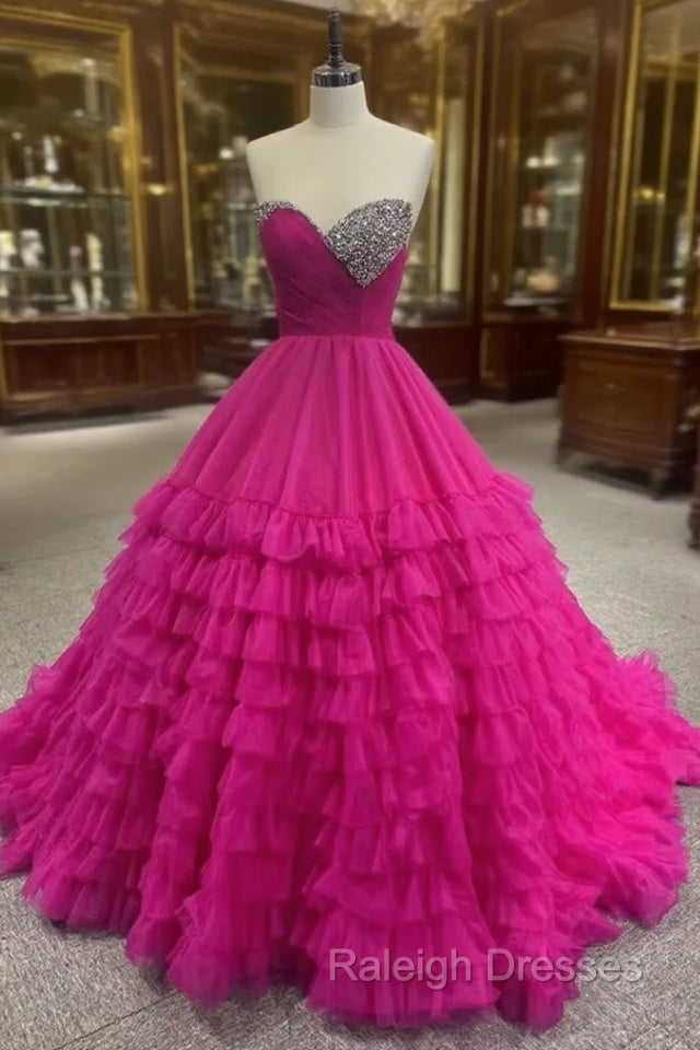 Fuchsia Tulle Sweetheart Beading Prom Dress Main image