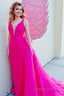 Fuchsia V Neck Backless Long Prom Dress