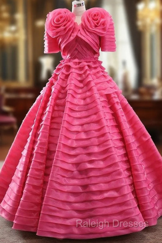 Fuchsia V Neck Tiers Prom Dress With Jacket