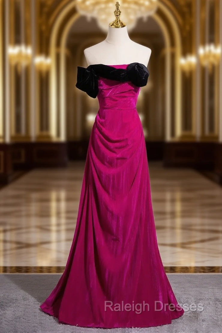 Fuchsia Velvet Strapless Pleats Prom Dress Main image