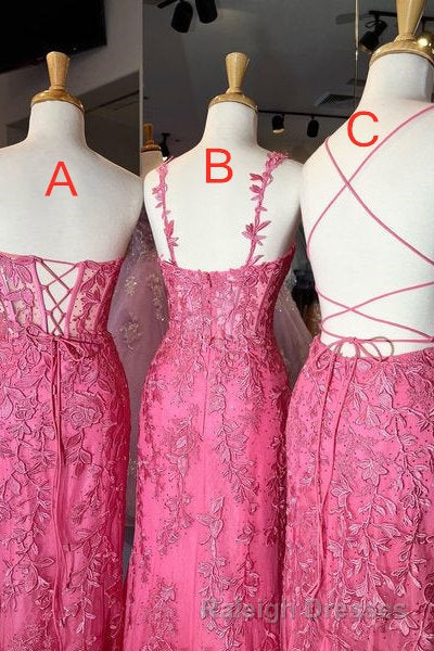 Gorgeous Hot Pink Lace Appliques Long Prom Dresses Secondary image