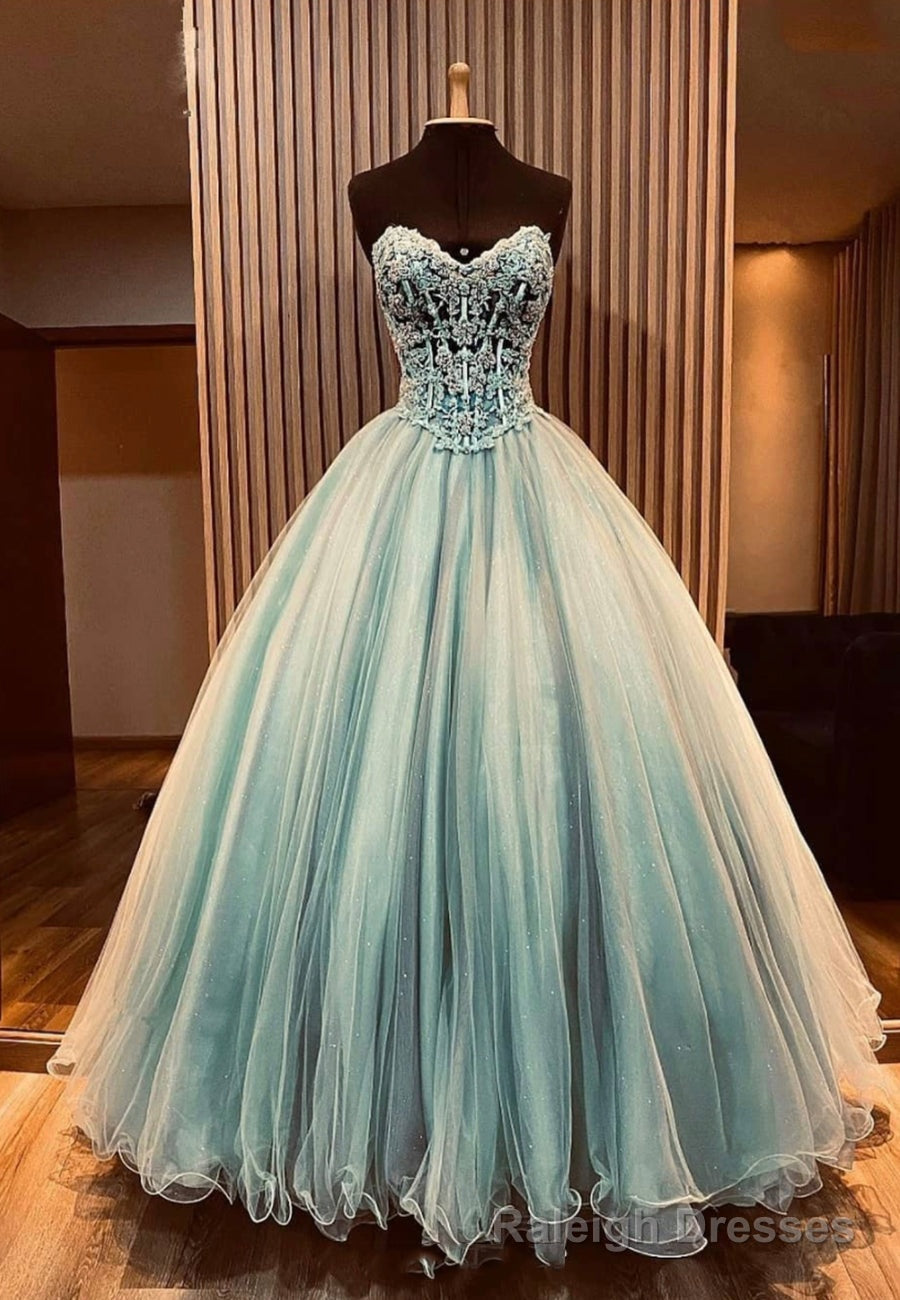 A-Line Strapless Long Prom Dresses, Lace Evening Dresses Main image