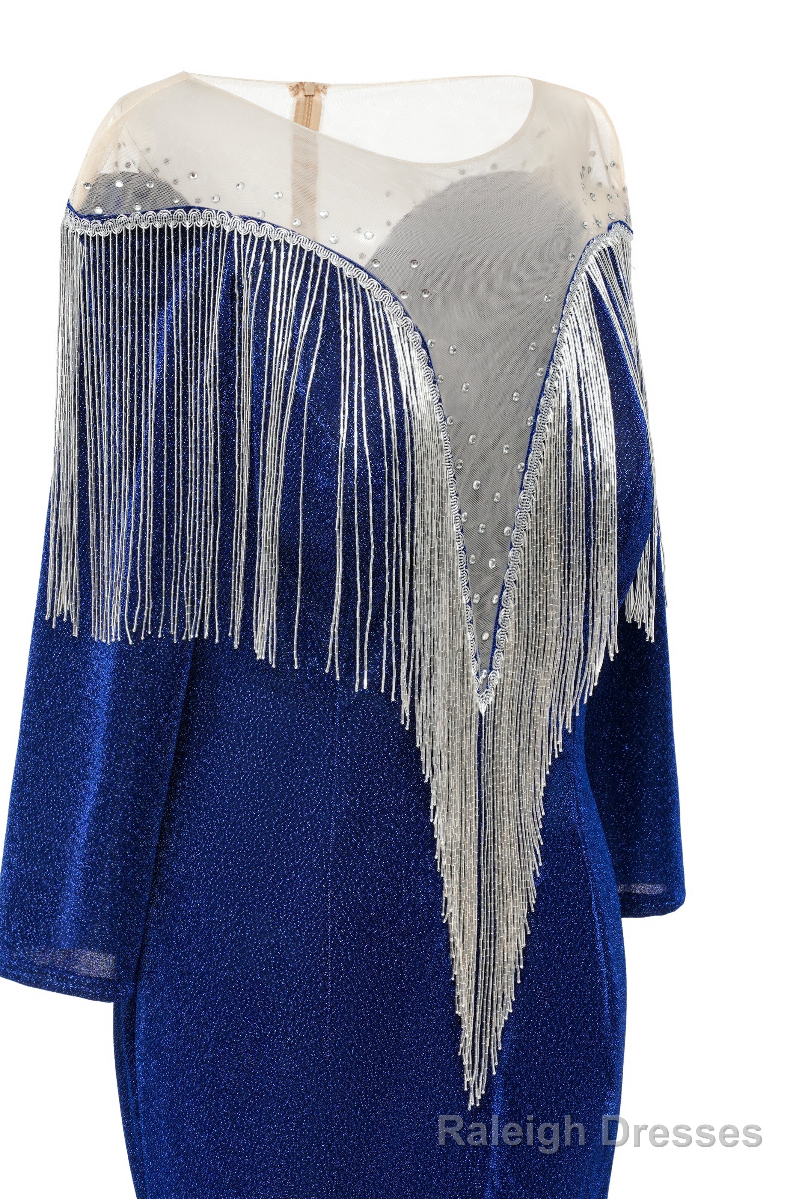 Deep V-neck Shiny Royal Blue Prom Dresses Long sleeves Mermaid Evening Party Dresses