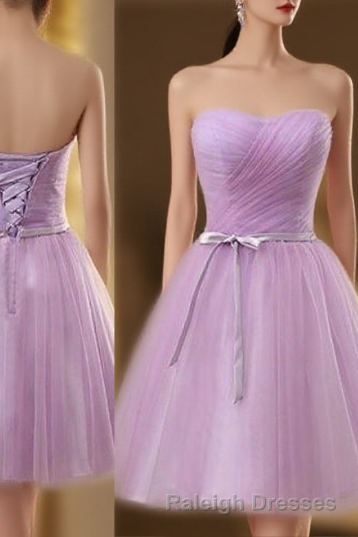 Lavender Homecoming Dresses Sweetheart Short Prom Dresses Ruched With Sash Bridesmaid Dresses Main image