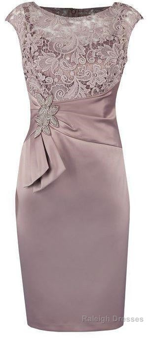 Sheath Grey Bateau Cap Sleeves Mother Of The Bride Dress With Lace Appliques Main image