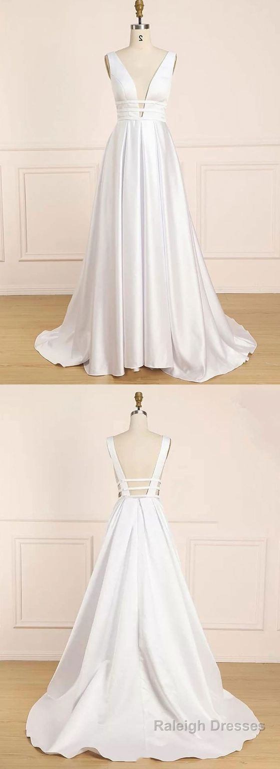 Simple V Neck Satin Long Prom Dress, Evening Dress Main image