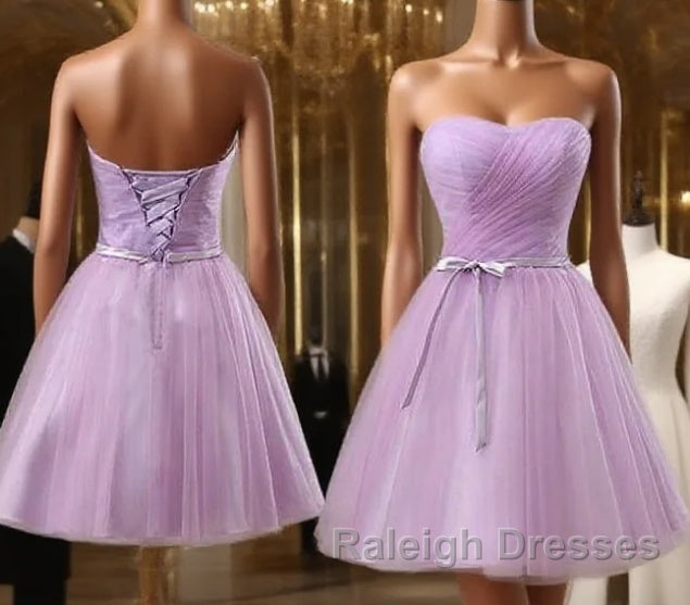 Youthful Lavender Homecoming Dress, Sweetheart Short Prom Party Dress, Ruched With Sash Bridesmaid Dress Main image