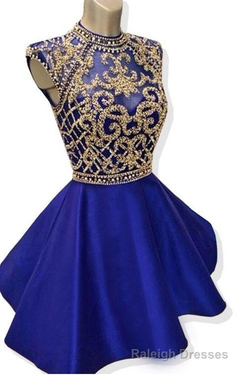 Blue Homecoming Dress, Royal Blue Beaded Homecoming Dress Main image