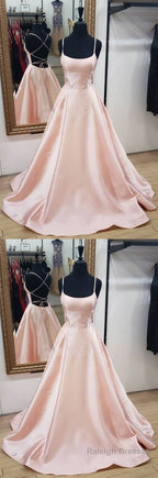 Simple Pink Satin Long Prom Dress, Pink Evening Dress